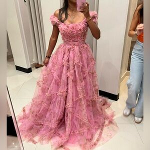 Pink and floral long dress